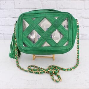 Chanel Vintage PVC Shoulder Bag Green Lambskin Leather Purse A2999
